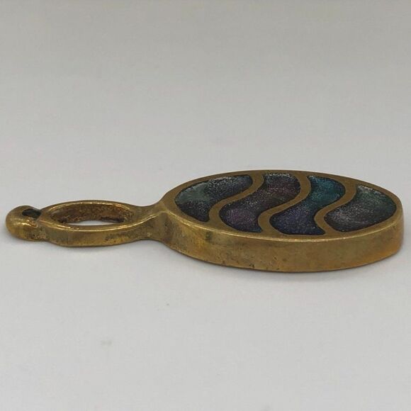 Vintage Handcrafted Bronze Pendant Painted Unique Heavy Blue Waves - Picture 6 of 9